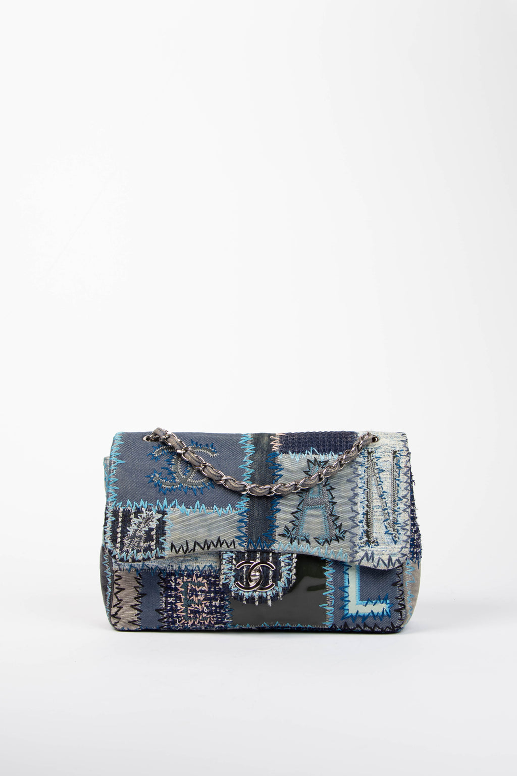 RARE 2010s Chanel Denim Patchwork Single Jumbo Flap Shoulder Bag