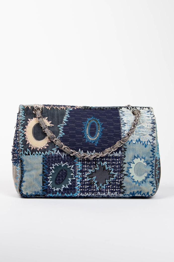 RARE 2010s Chanel Denim Patchwork Single Jumbo Flap Shoulder Bag