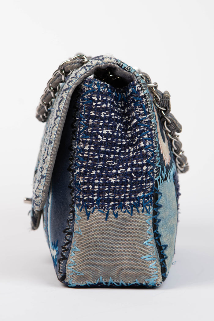 RARE 2010s Chanel Denim Patchwork Single Jumbo Flap Shoulder Bag