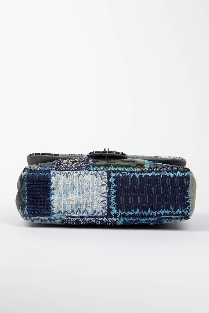 RARE 2010s Chanel Denim Patchwork Single Jumbo Flap Shoulder Bag