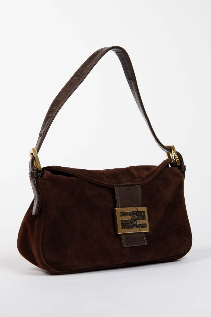 Vintage Fendi Brown Suede Shoulder Bag