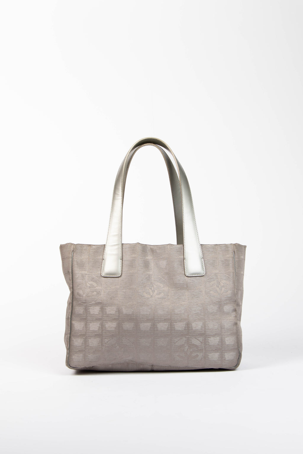 2000s Chanel Travel Line Silver Canvas Tote Bag