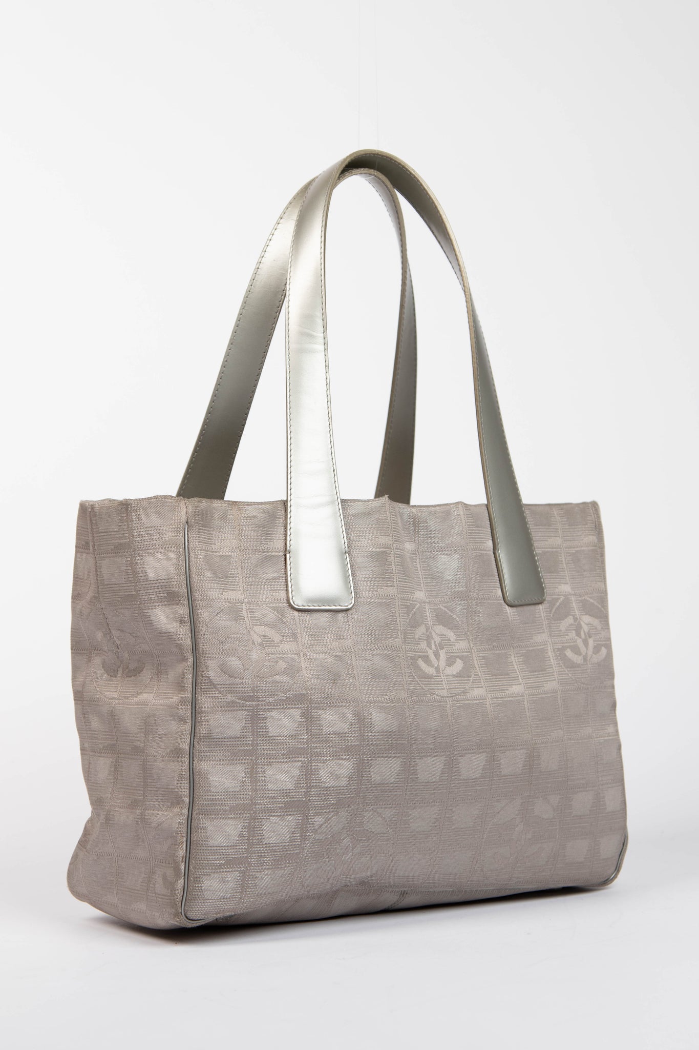 2000s Chanel Travel Line Silver Canvas Tote Bag