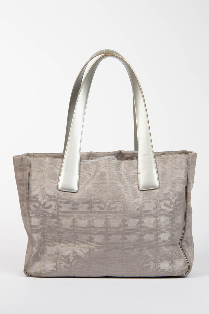 2000s Chanel Travel Line Silver Canvas Tote Bag
