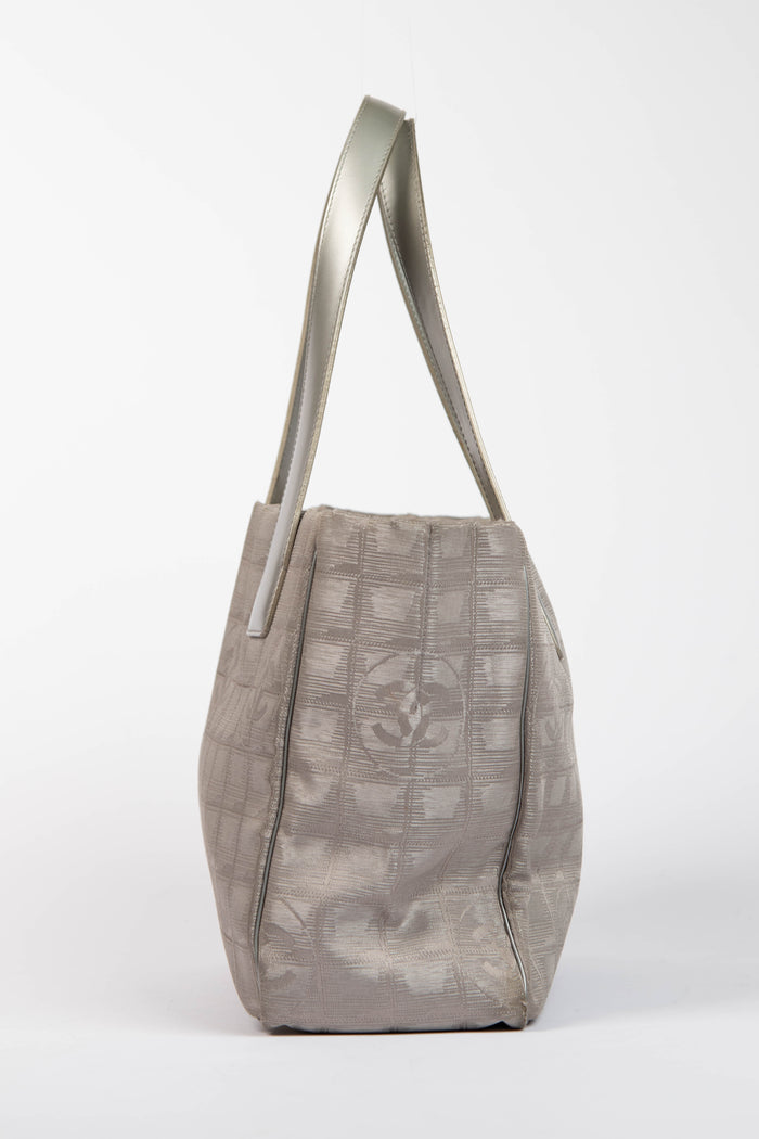 2000s Chanel Travel Line Silver Canvas Tote Bag