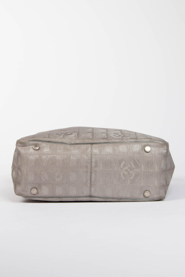 2000s Chanel Travel Line Silver Canvas Tote Bag