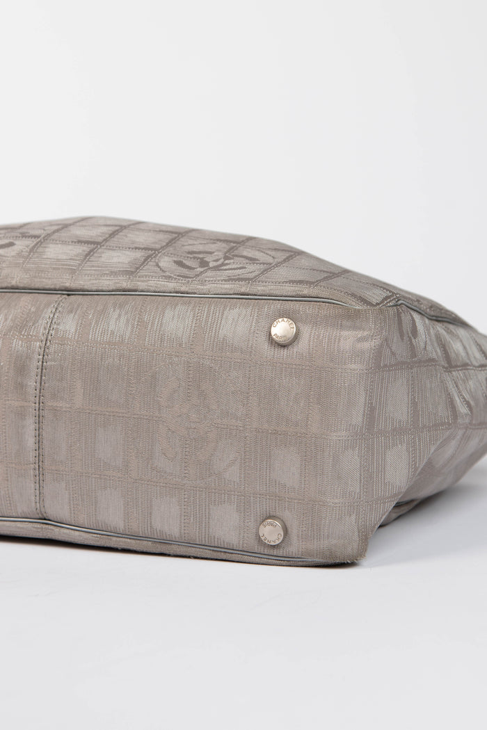 2000s Chanel Travel Line Silver Canvas Tote Bag