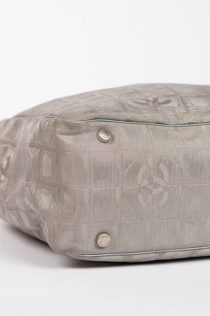 2000s Chanel Travel Line Silver Canvas Tote Bag