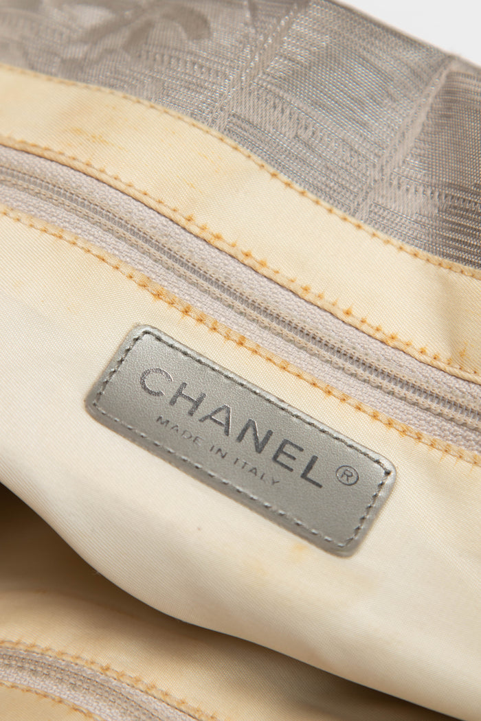 2000s Chanel Travel Line Silver Canvas Tote Bag