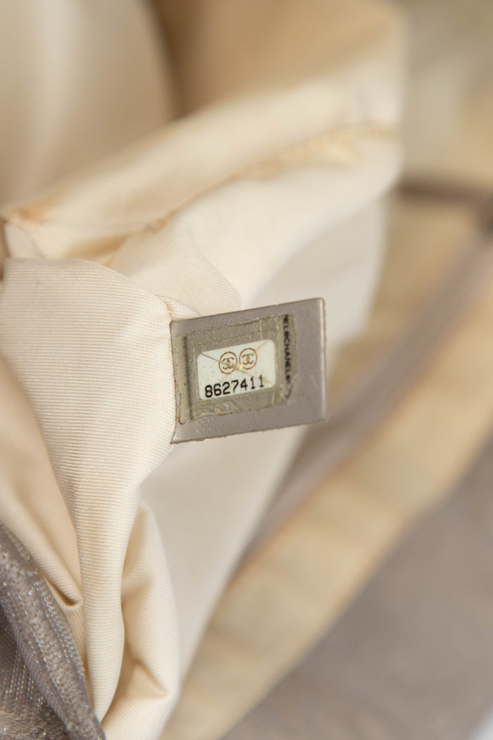 2000s Chanel Travel Line Silver Canvas Tote Bag