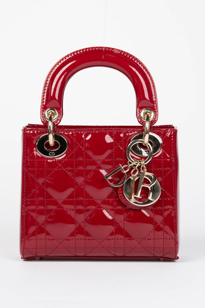 RARE Christian Dior Red Patent Leather Mini Lady Dior