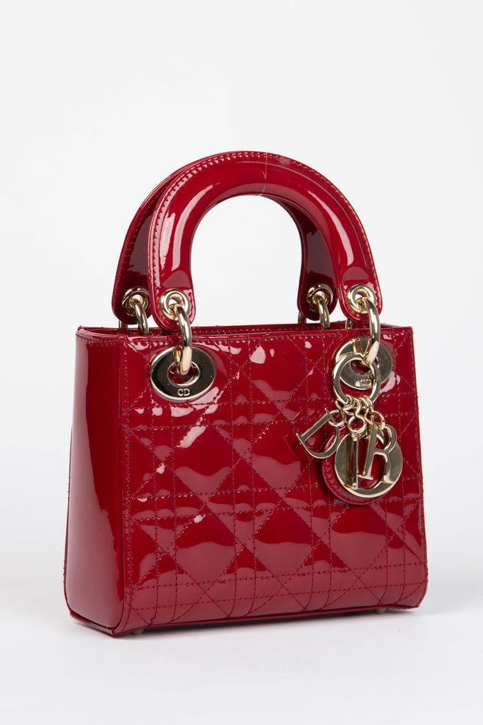 RARE Christian Dior Red Patent Leather Mini Lady Dior