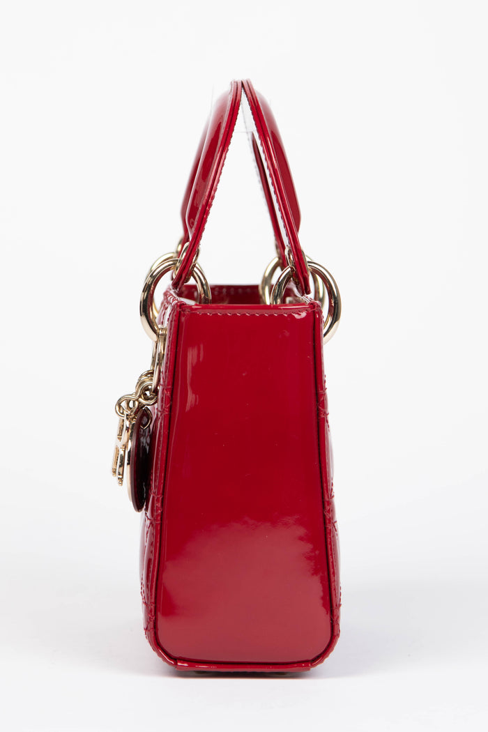 RARE Christian Dior Red Patent Leather Mini Lady Dior