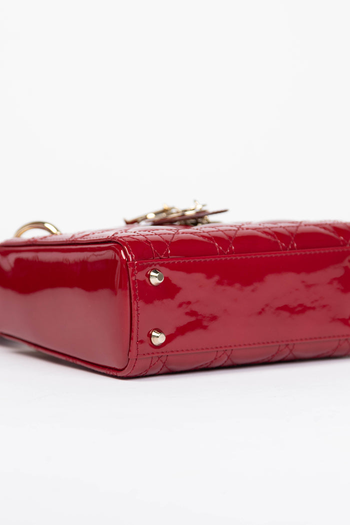 RARE Christian Dior Red Patent Leather Mini Lady Dior