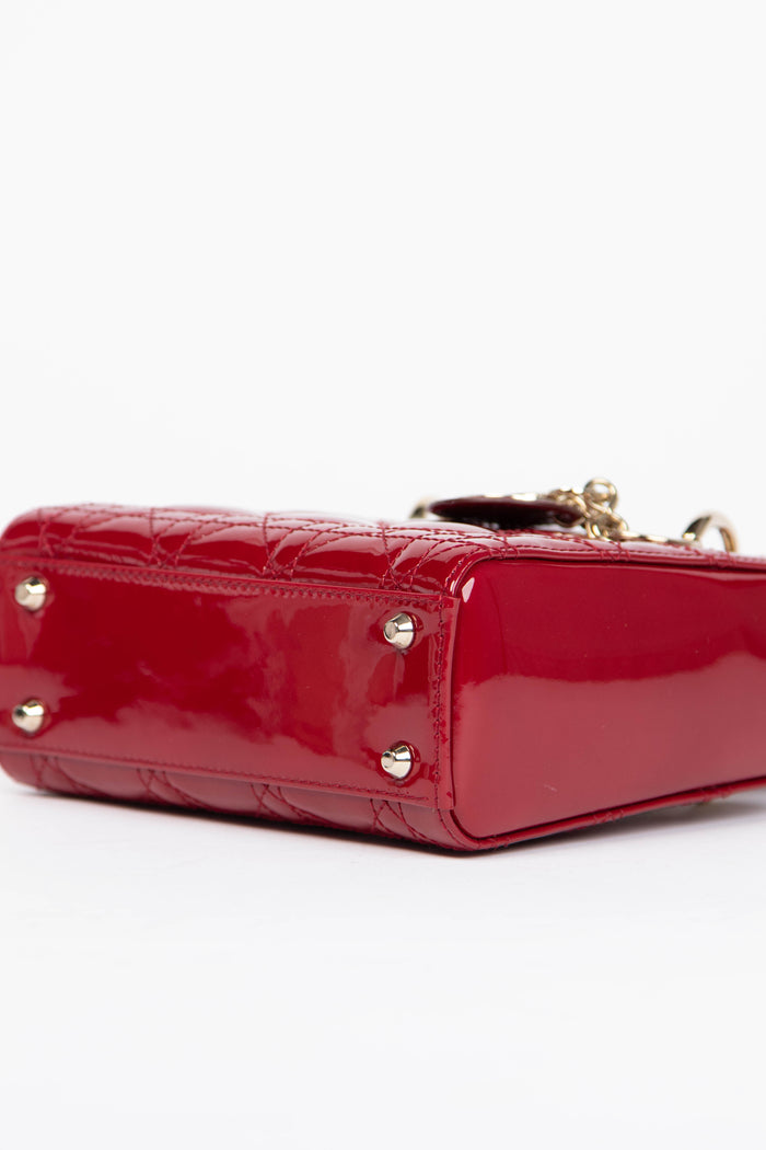 RARE Christian Dior Red Patent Leather Mini Lady Dior
