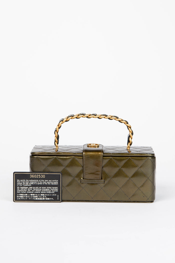 90s Chanel Khaki Small Vanity Top Handle