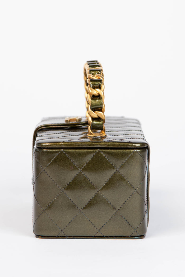 90s Chanel Khaki Small Vanity Top Handle