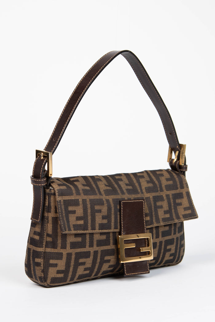 90s Fendi Zucca Baguette Monogram Shoulder Bag GHW