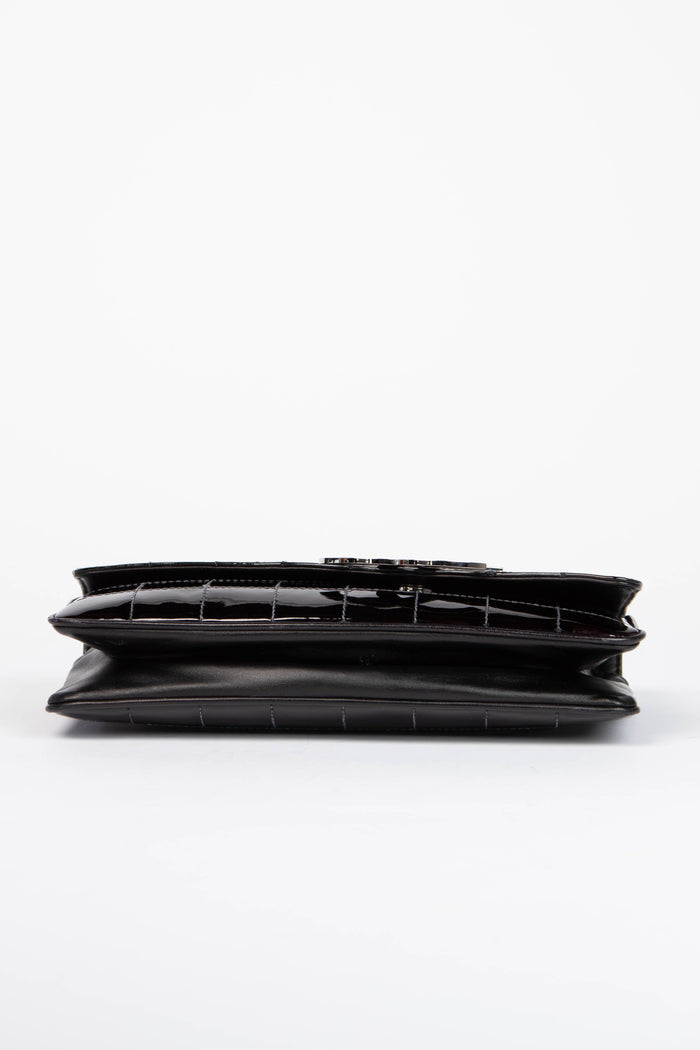 2000s Chanel Black Patent Leather Diagonal East West Chocolate Bar Flap Bag