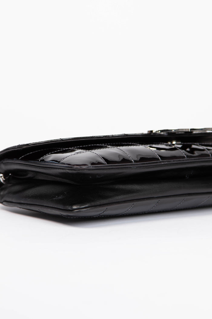 2000s Chanel Black Patent Leather Diagonal East West Chocolate Bar Flap Bag