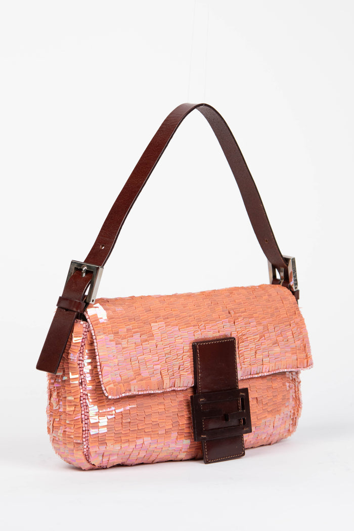 RARE Vintage Fendi Pink Sequin Baguette Shoulder Bag