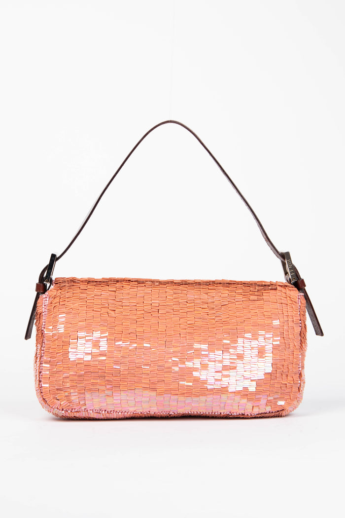 RARE Vintage Fendi Pink Sequin Baguette Shoulder Bag