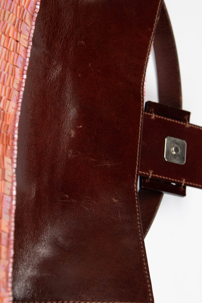 RARE Vintage Fendi Pink Sequin Baguette Shoulder Bag