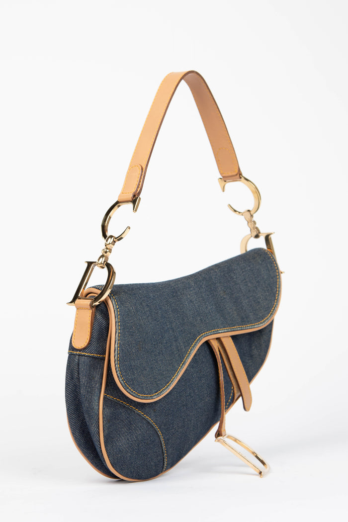 2000s Christian Dior Galliano Denim Saddle Bag