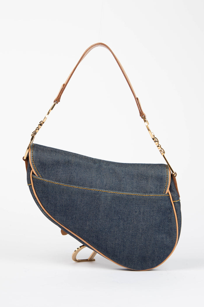 2000s Christian Dior Galliano Denim Saddle Bag