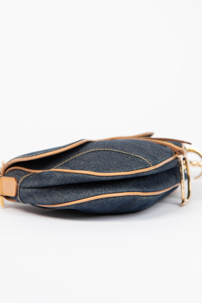 2000s Christian Dior Galliano Denim Saddle Bag