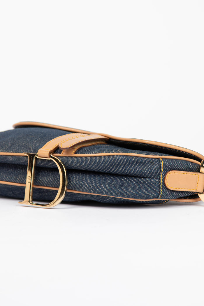 2000s Christian Dior Galliano Denim Saddle Bag