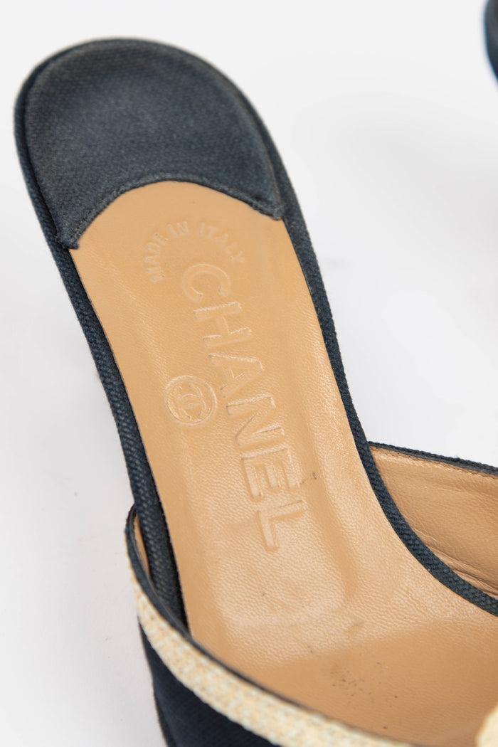 Vintage Chanel Camellia Canvas Peep Toe Heels (EU 36.5)