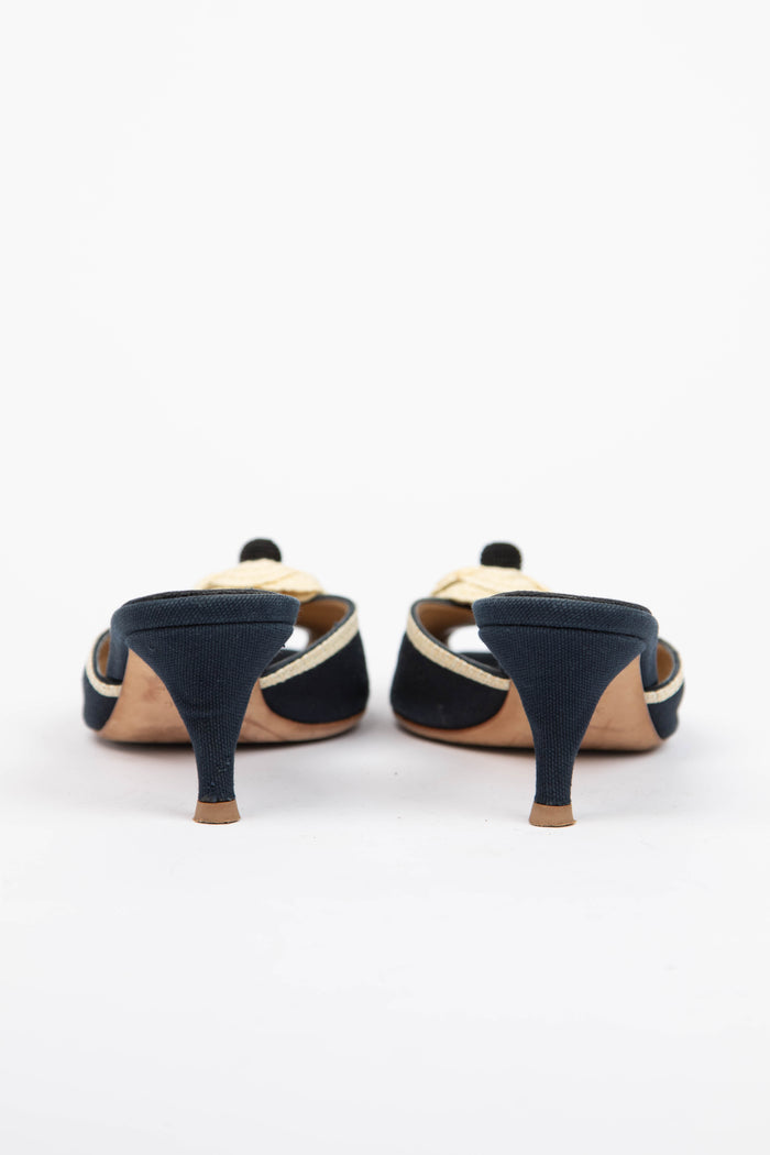 Vintage Chanel Camellia Canvas Peep Toe Heels (EU 36.5)