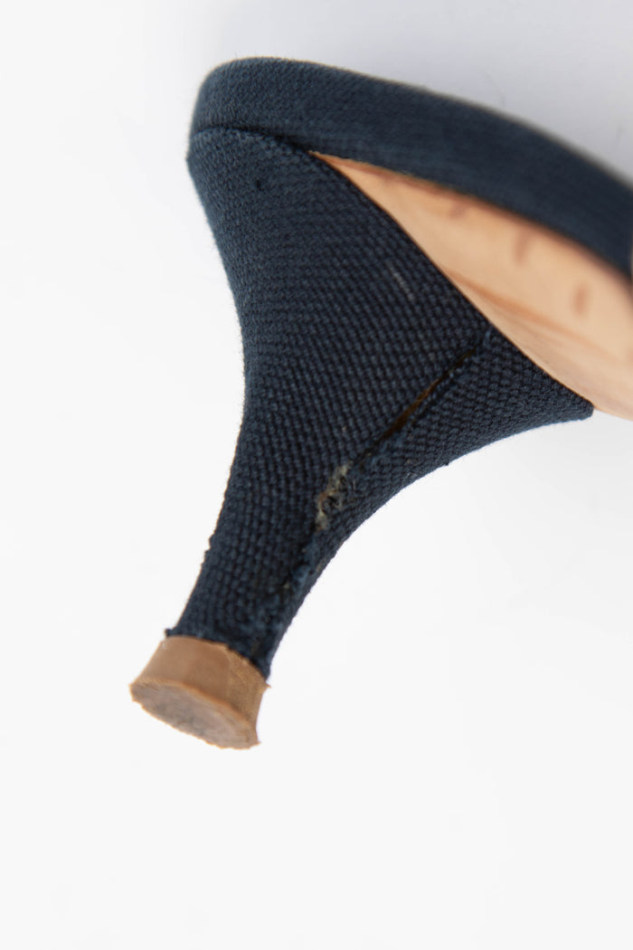 Vintage Chanel Camellia Canvas Peep Toe Heels (EU 36.5)