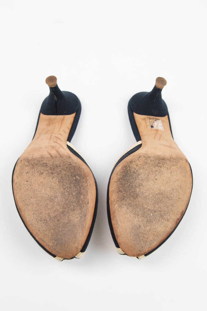 Vintage Chanel Camellia Canvas Peep Toe Heels (EU 36.5)