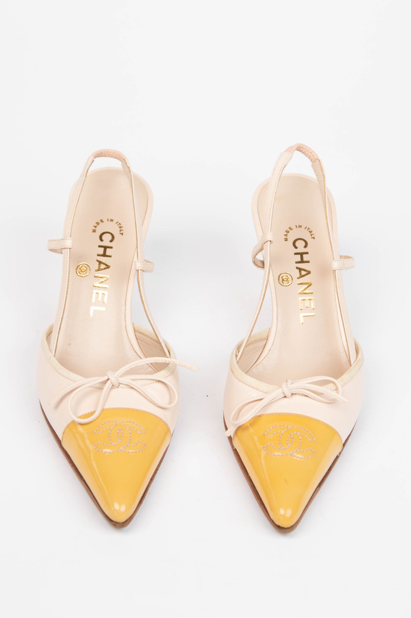 Vintage Chanel Beige and Yellow Slingback Heels (EU 36.5)