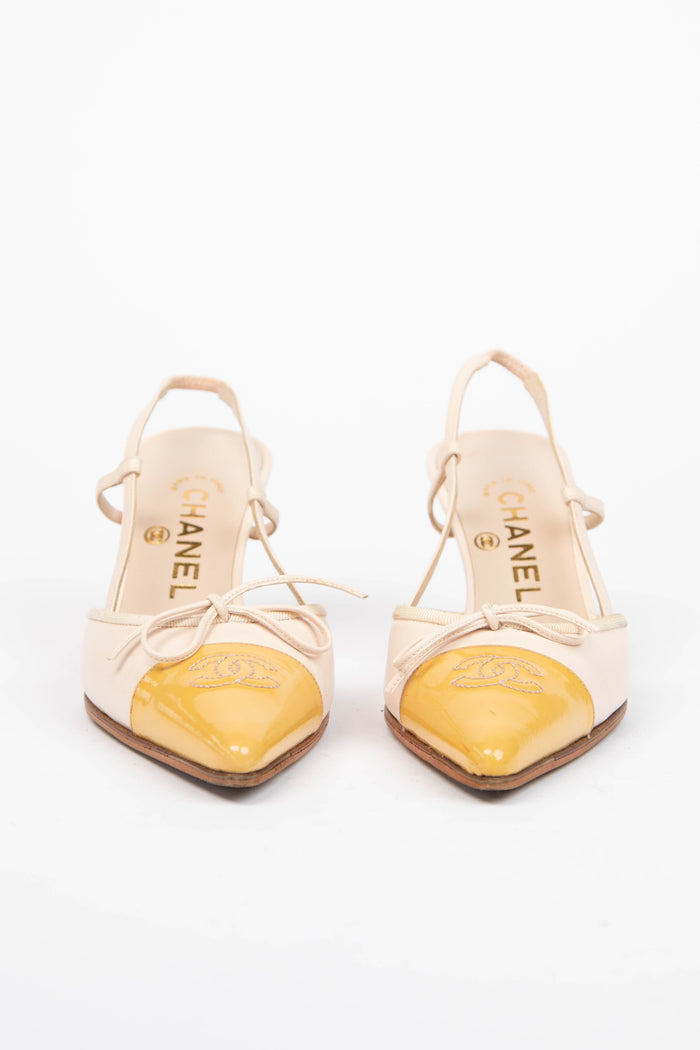 Vintage Chanel Beige and Yellow Slingback Heels (EU 36.5)