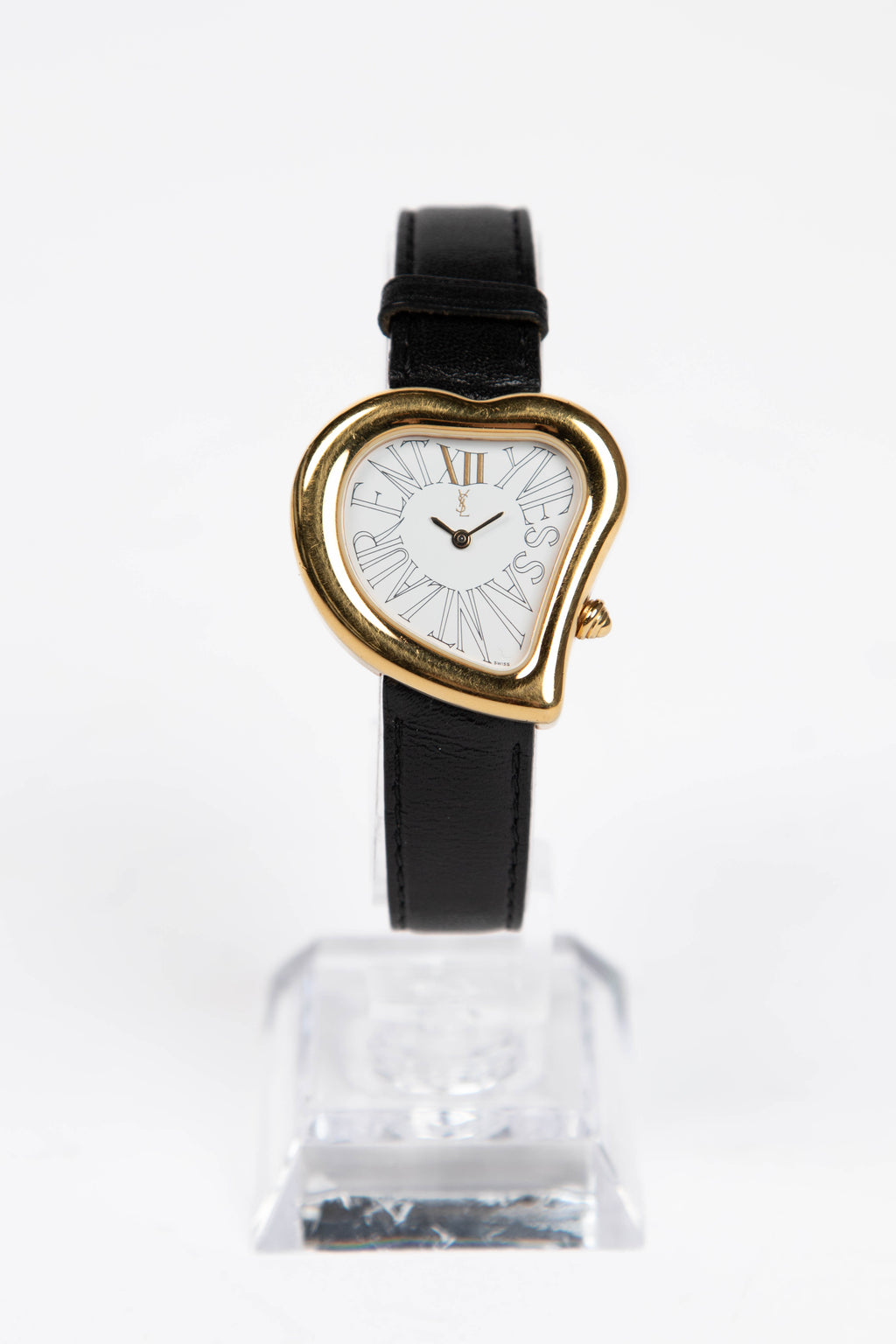 RARE YSL Gold Heart & Black Leather Watch
