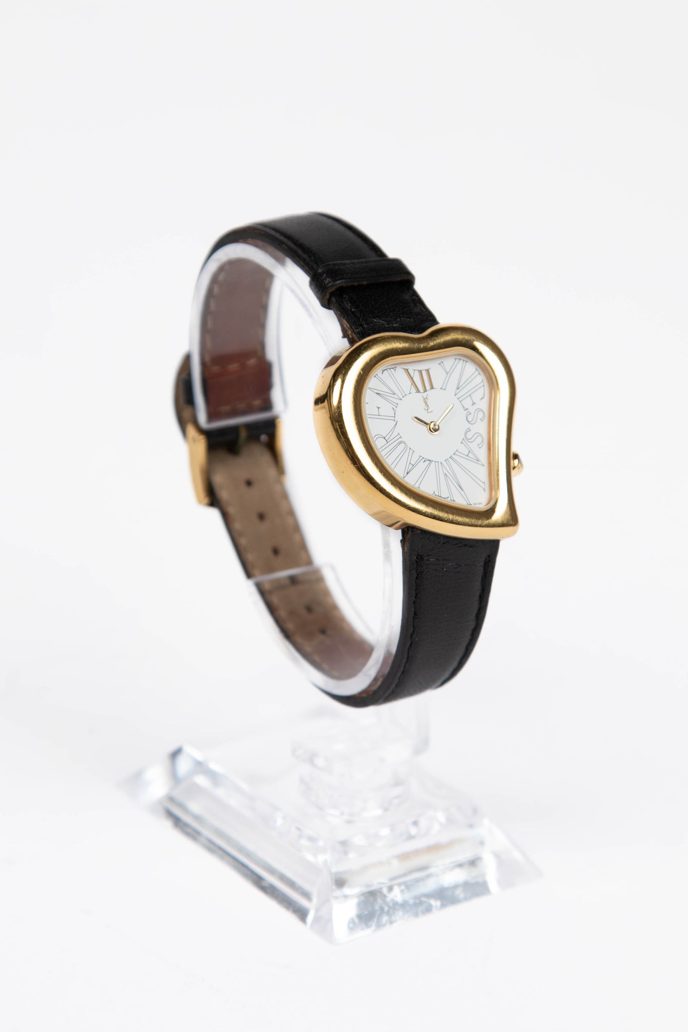 RARE YSL Gold Heart & Black Leather Watch