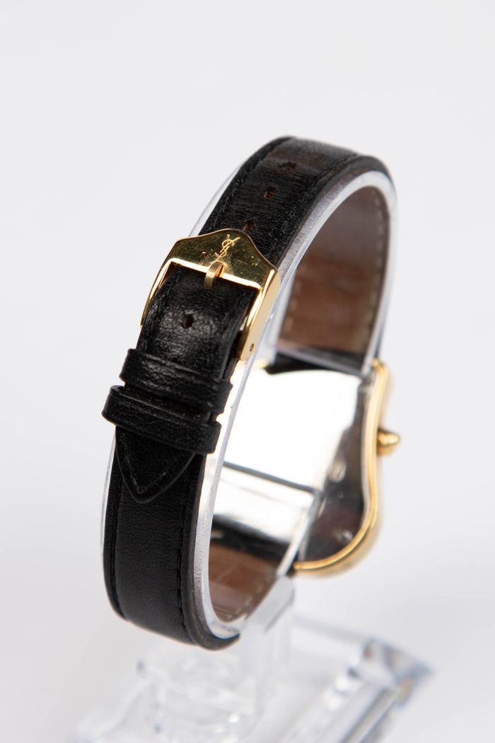RARE YSL Gold Heart & Black Leather Watch
