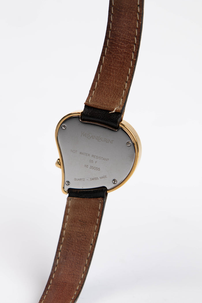 RARE YSL Gold Heart & Black Leather Watch