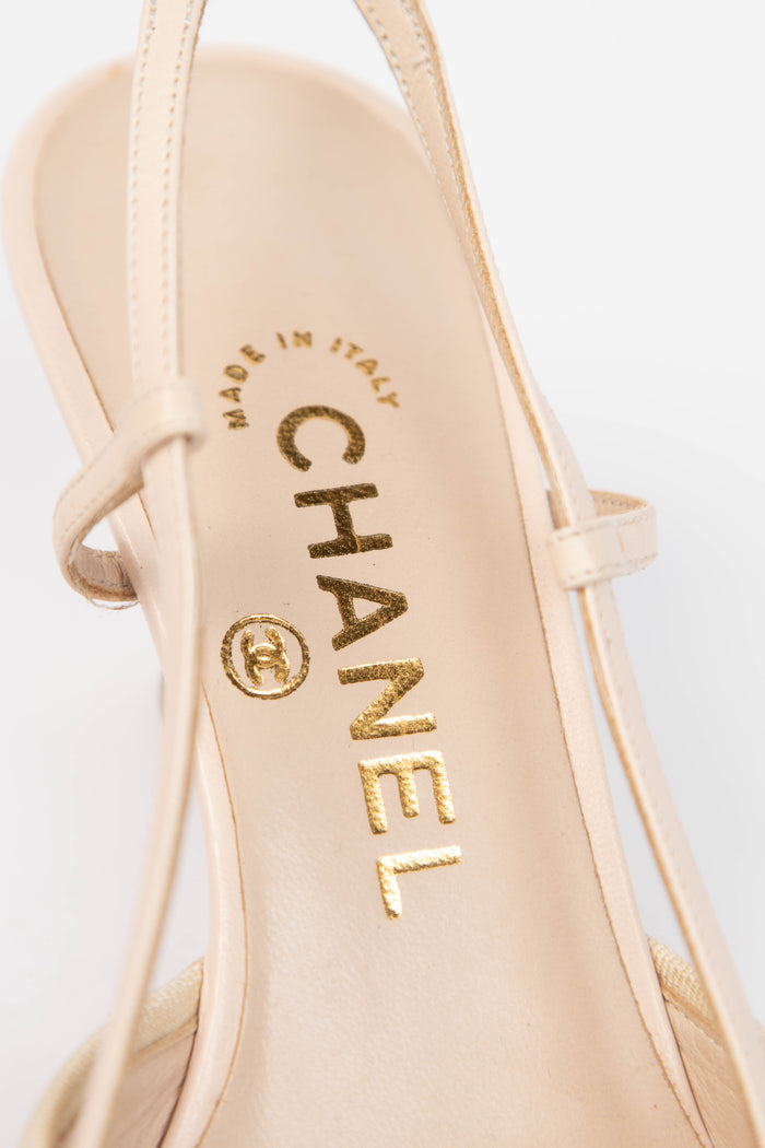 Vintage Chanel Beige and Yellow Slingback Heels (EU 36.5)