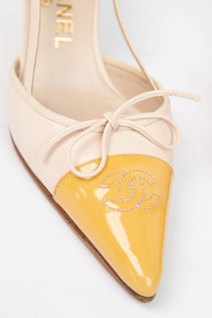 Vintage Chanel Beige and Yellow Slingback Heels (EU 36.5)