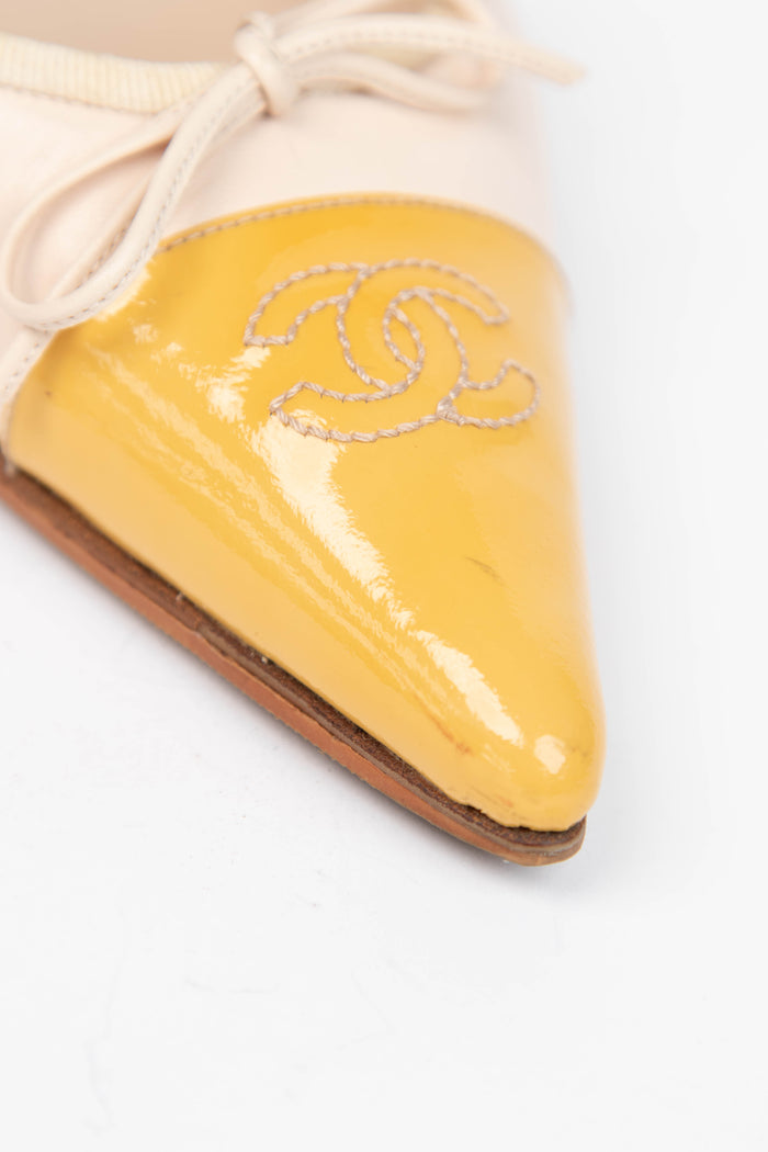 Vintage Chanel Beige and Yellow Slingback Heels (EU 36.5)
