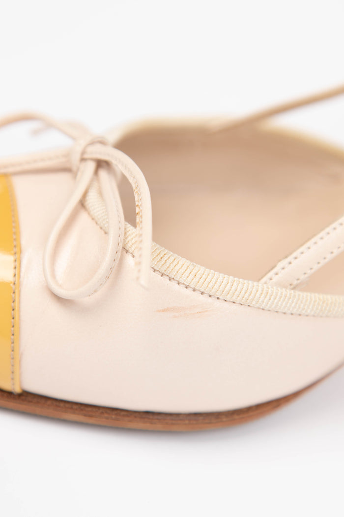 Vintage Chanel Beige and Yellow Slingback Heels (EU 36.5)