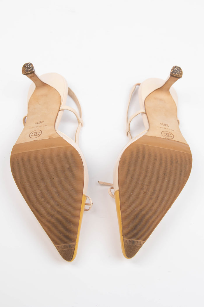 Vintage Chanel Beige and Yellow Slingback Heels (EU 36.5)
