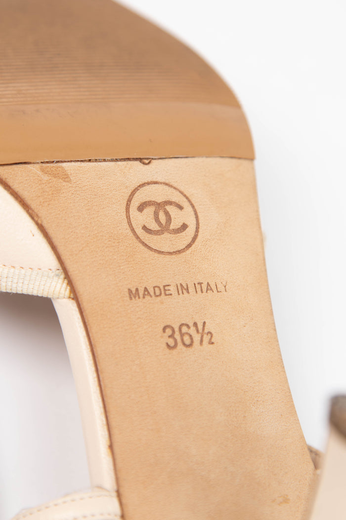 Vintage Chanel Beige and Yellow Slingback Heels (EU 36.5)