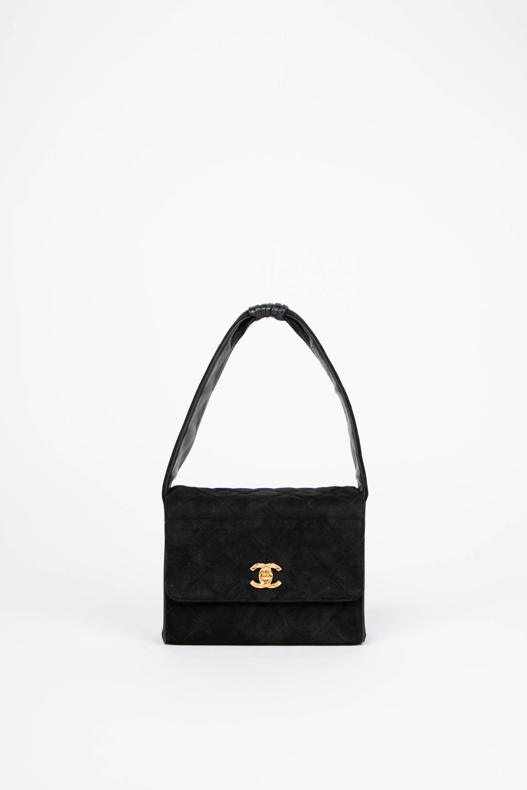 Vintage Chanel Black Suede Shoulder Bag with GHW