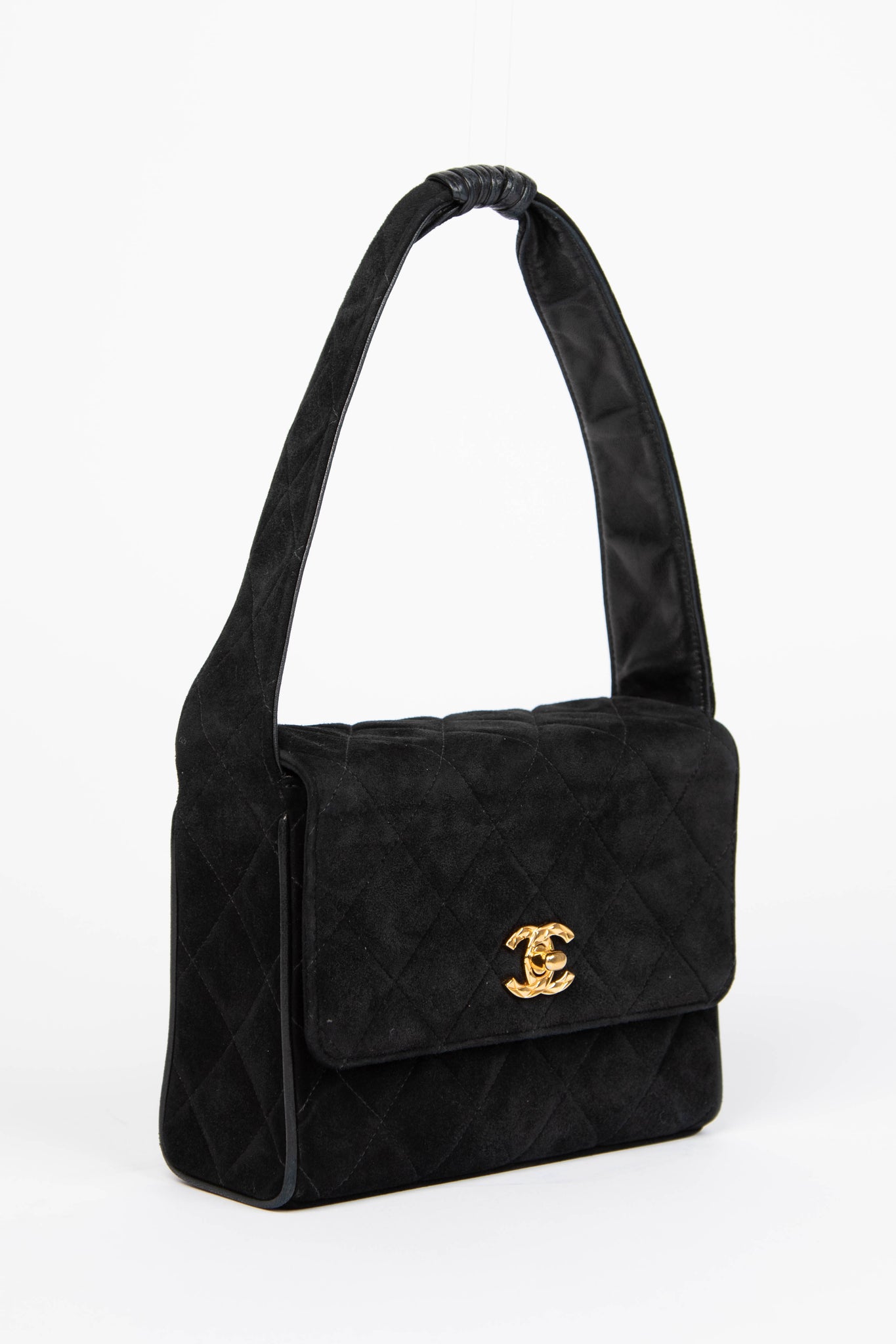 Vintage Chanel Black Suede Shoulder Bag with GHW