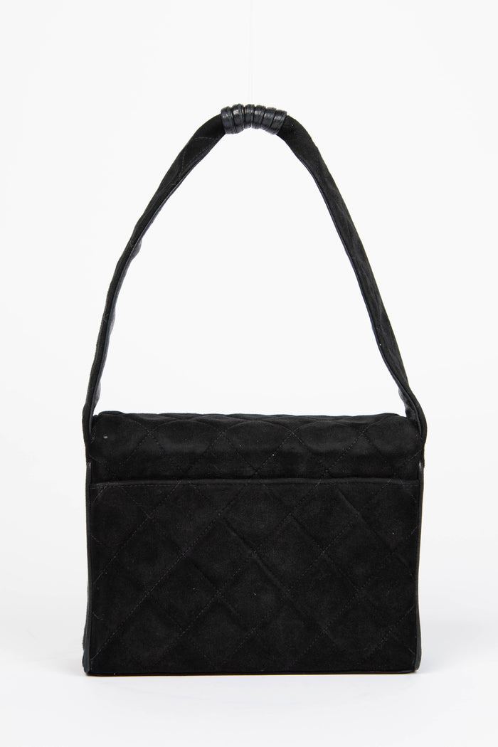 Vintage Chanel Black Suede Shoulder Bag with GHW